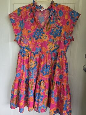 Women's Sugarlips Floral Pink Tiered Summer Dress MEDIUM